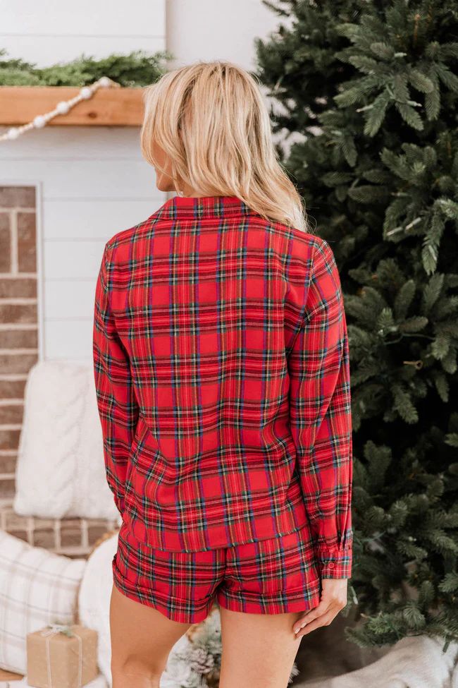 Midnight Miracles Red Button Front Plaid Lounge Top | The Pink Lily Boutique