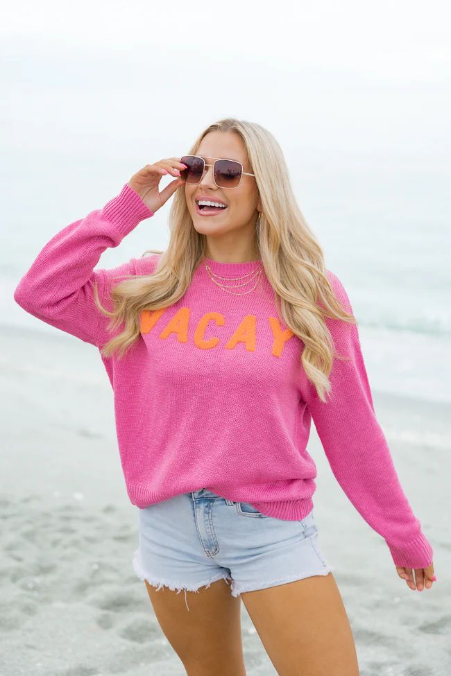 Are We There Yet Orange and Pink Vacay Sweater | Pink Lily