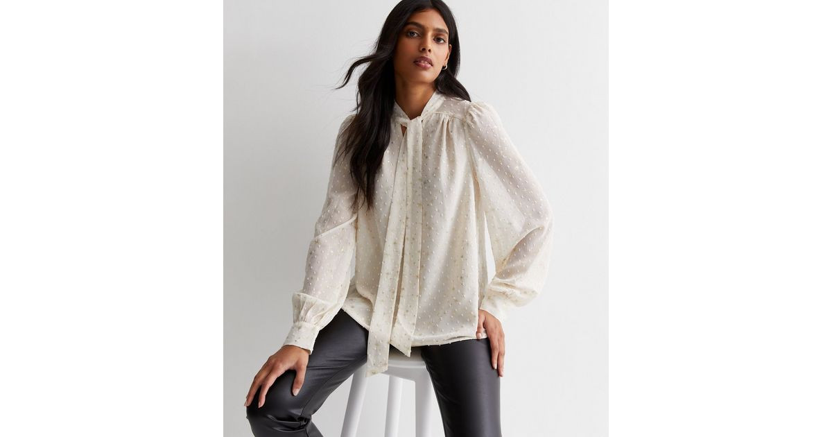Gini London Cream Dobby Glitter Tie Neck Blouse
						
						Add to Saved Items
						Remove from... | New Look (UK)