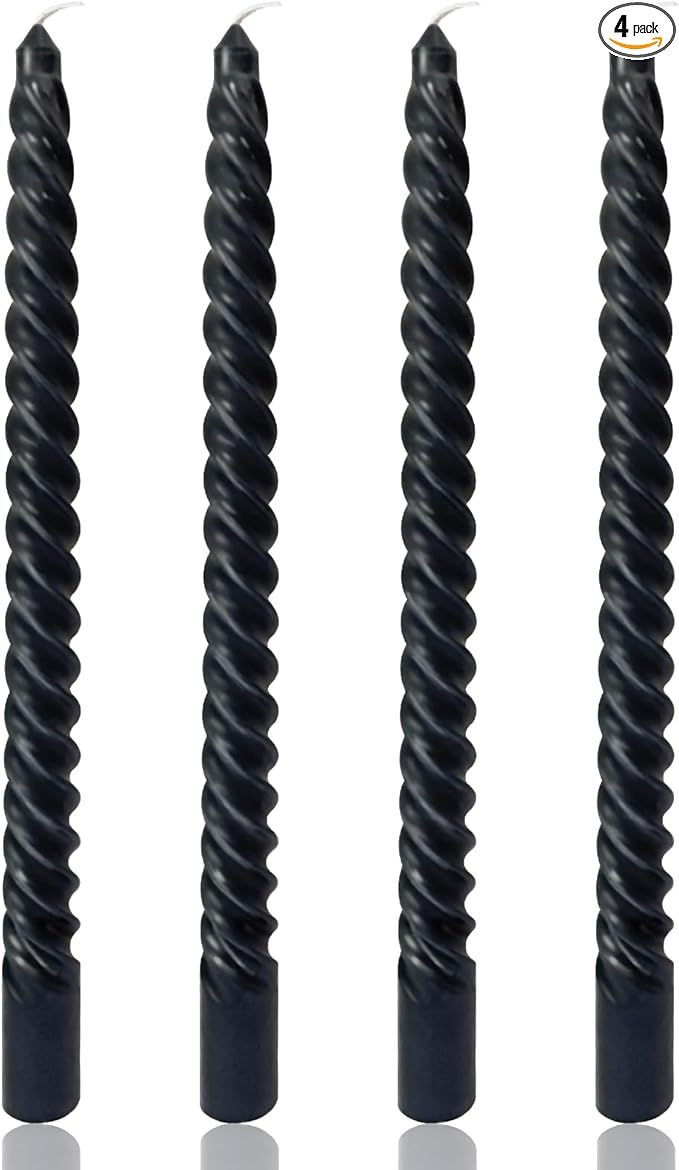 10 Inch Black Spiral Taper Candles for Dinner Party Halloween Home Decoration, 4 Pack Twisted Can... | Amazon (US)