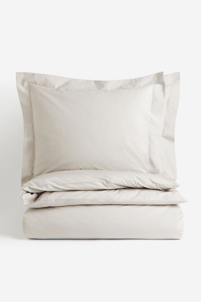 King/Queen Cotton Percale Duvet Cover Set - Light taupe - Home All | H&M US | H&M (US + CA)