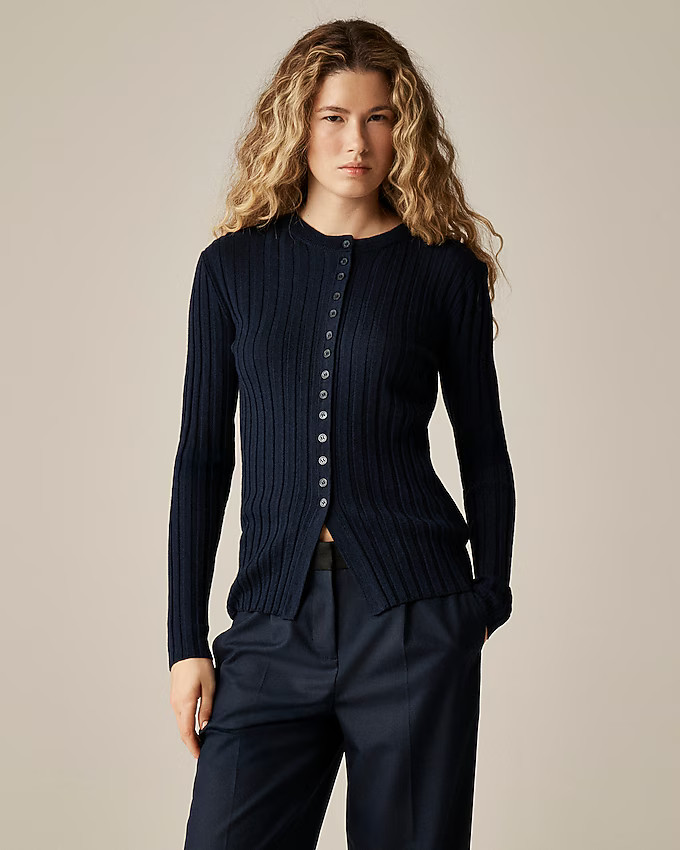 Wide-rib fitted cardigan top in merino wool | J. Crew US