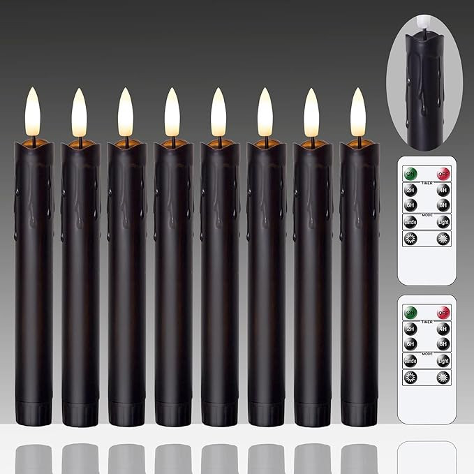 Flameless Flickering Taper Candles Two Remote, 7.5 Inch Black Battery Operated LED Window Candles... | Amazon (US)