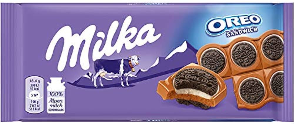 Milka Milk Chocolate with Whole Oreo Cookies 92g/3.24oz (Pack of 9) | Amazon (US)