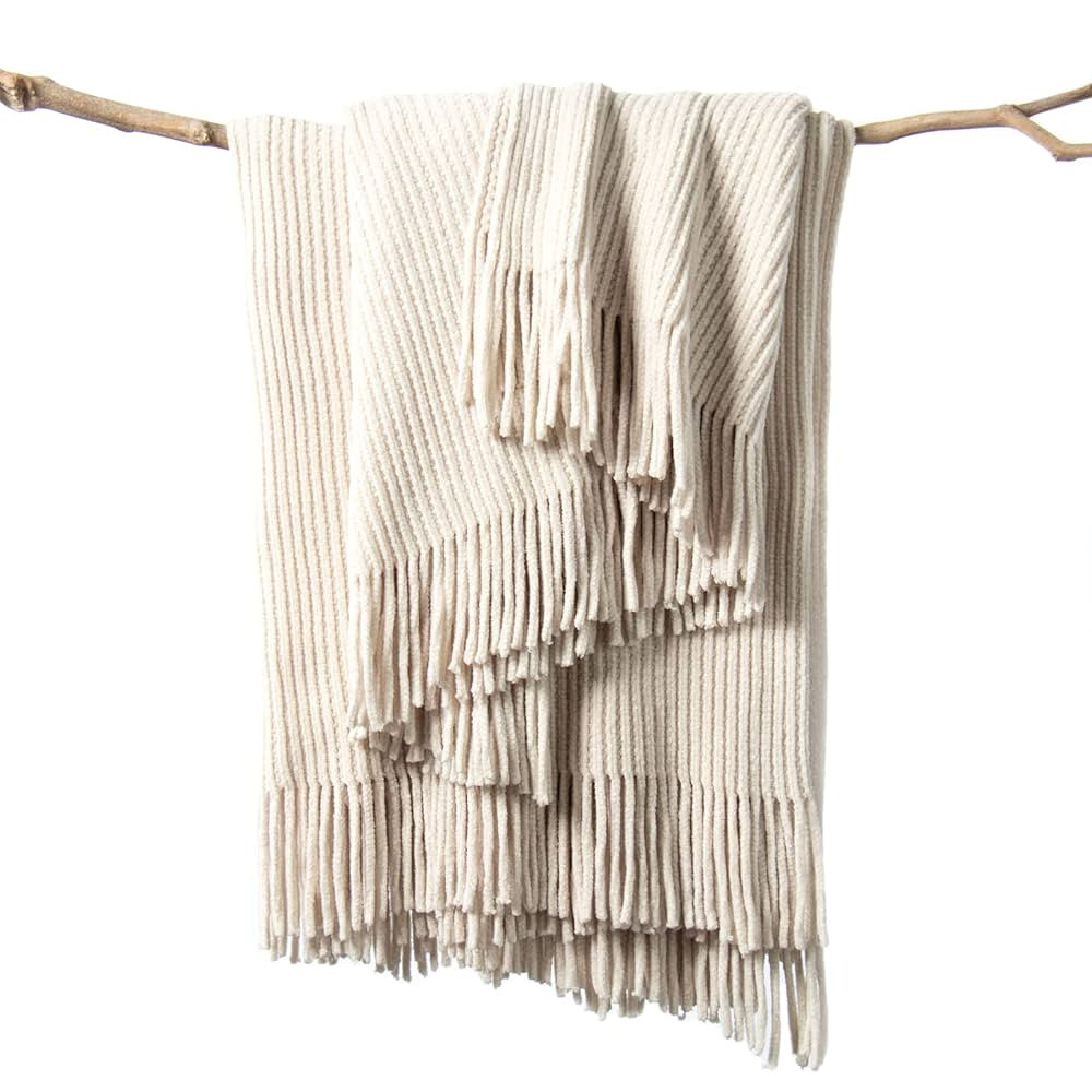 lifein Throw Blanket for Couch, Soft Boho Decor Bed Throw,Cozy White Chenille Knitted Small Farmh... | Amazon (US)