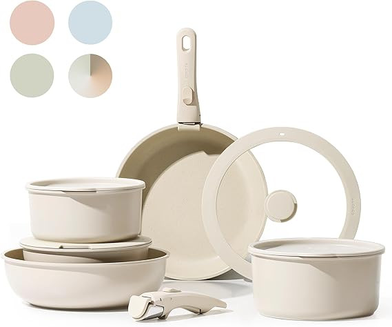 CAROTE 11pcs Pots and Pans Set, Nonstick Cookware Set Detachable Handle, Induction Kitchen Cookwa... | Amazon (US)