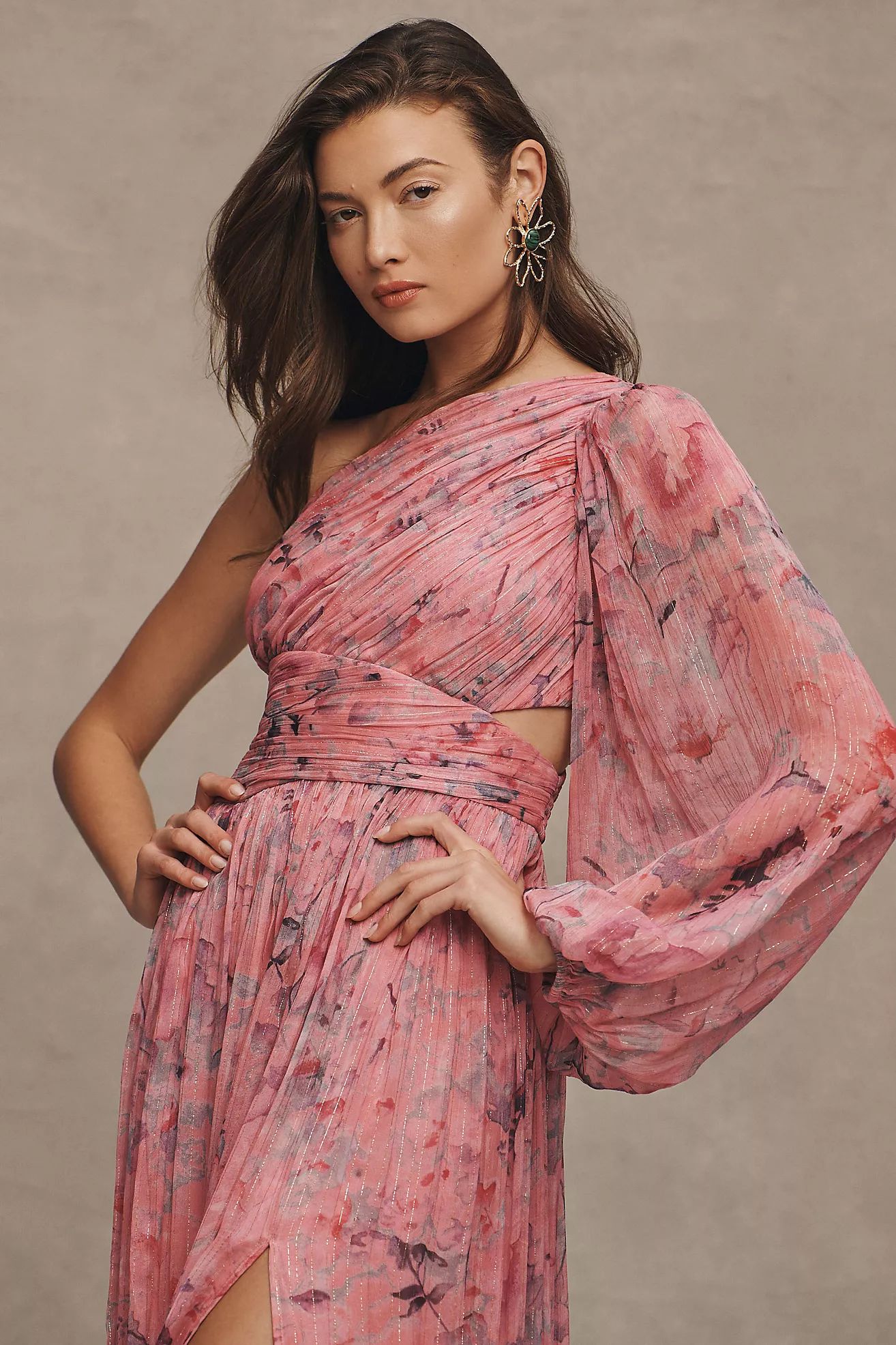 BHLDN Printed Iris One-Shoulder Cut-Out Gown | Anthropologie (US)