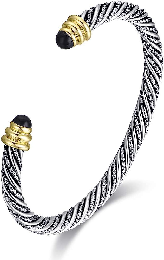 Ofashion Twisted Cable Bracelet Designers Inspired Cuff Bracelets with Gemstones | Amazon (US)