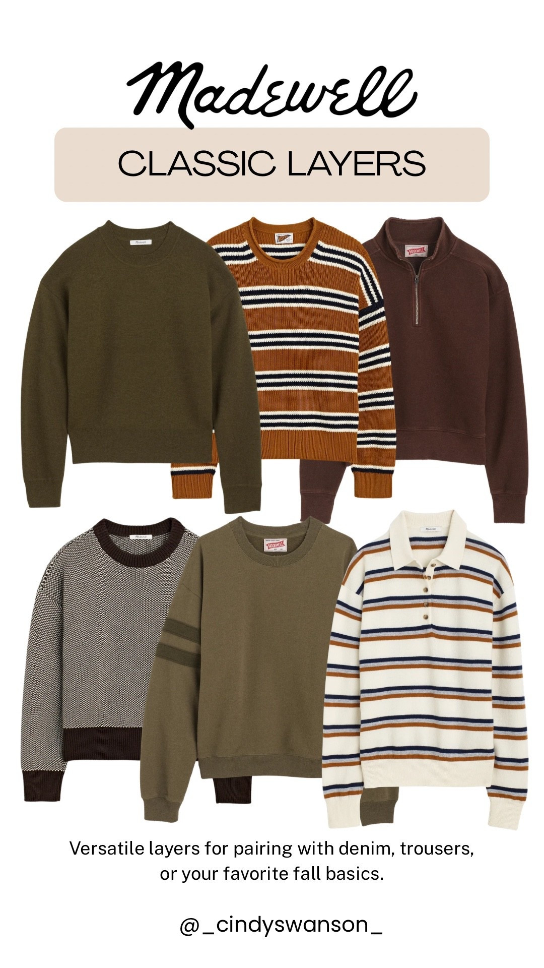 A few classic layers can make fall dressing so much easier. I love this mix of olive, chocolate brown, rust, cream, and navy—easy-to-wear sweaters and pullovers that pair beautifully with denim, trousers, and other everyday basics.

#LTKootd #LTKSeasonal #LTKOver40