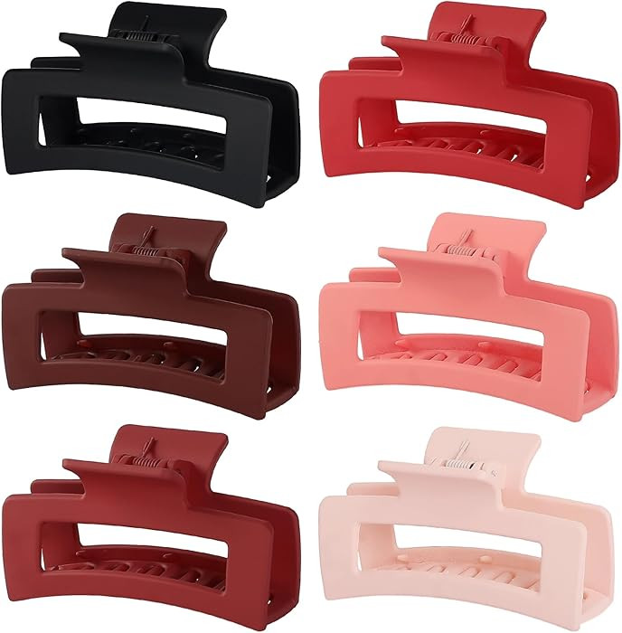 3.5 Inch Medium Hair Claw Clips 6 Pack Hair Clips for Women Square Rectangle Claw for Hair Banana... | Amazon (US)