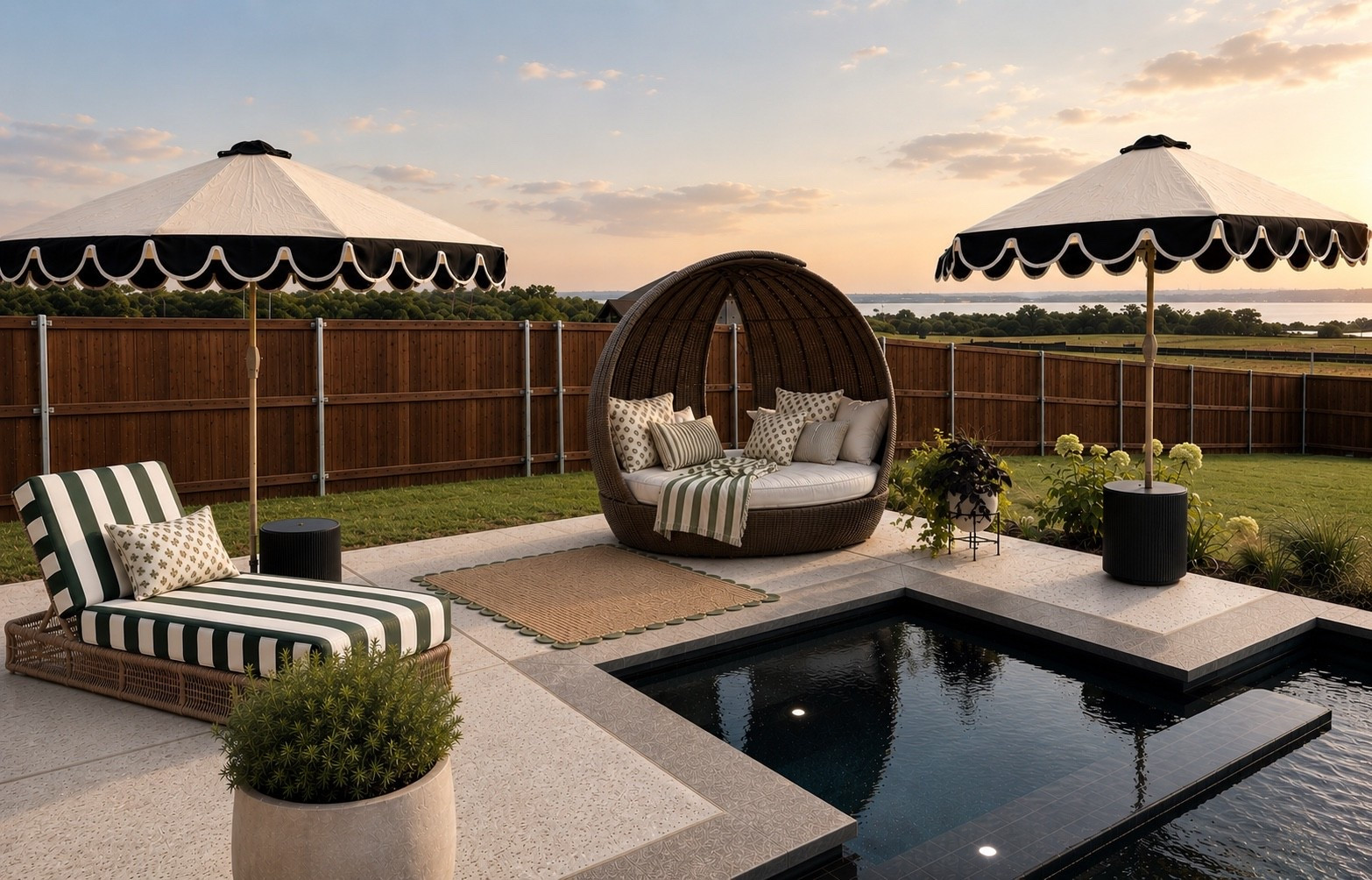 Outdoor pool area… this exact egg couch is from Living Spaces if anyone is looking for exact one.  I couldn’t find online.