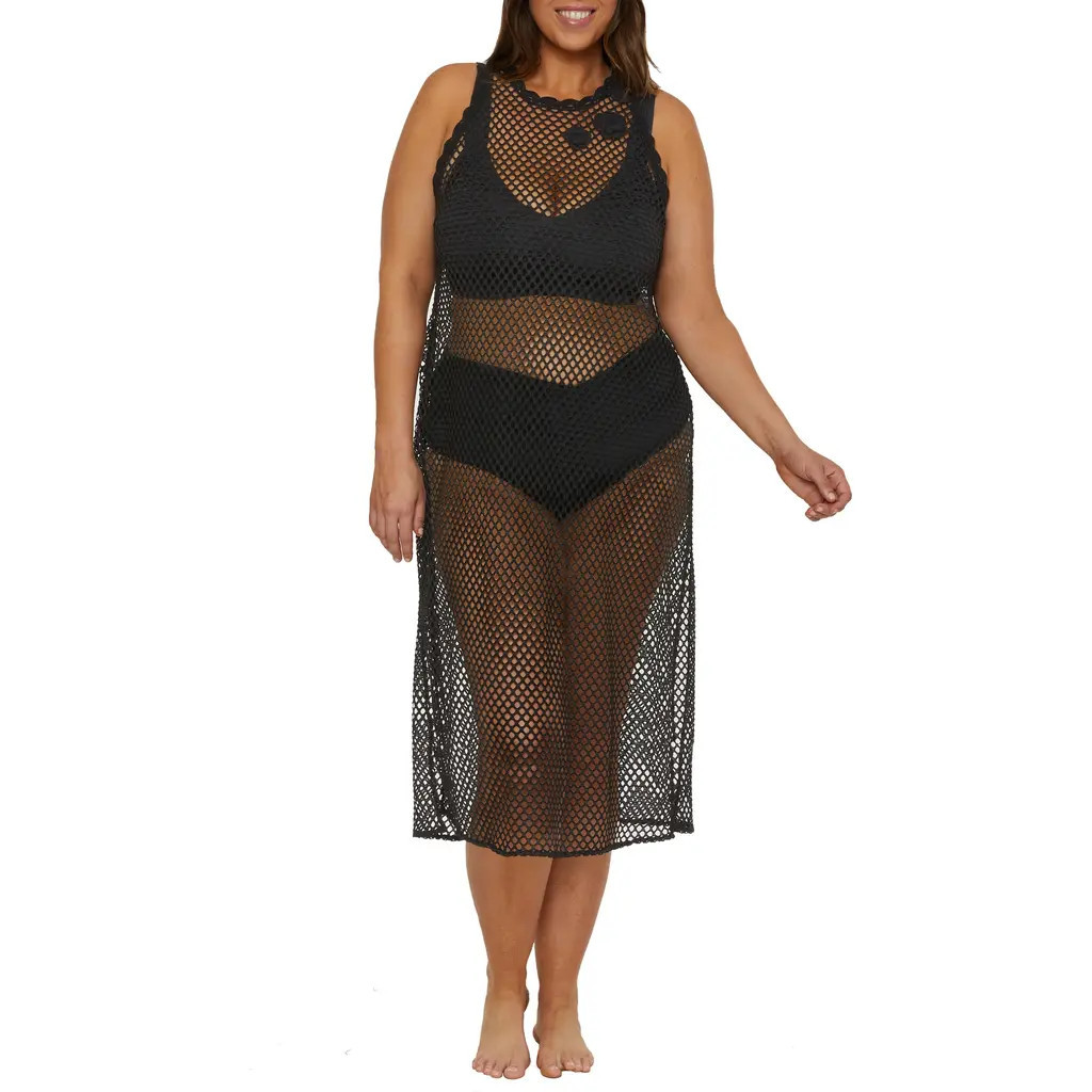 Becca Etc. Castaway Island Sheer Mesh Cover-Up Dress in Black at Nordstrom, Size 1X | Nordstrom