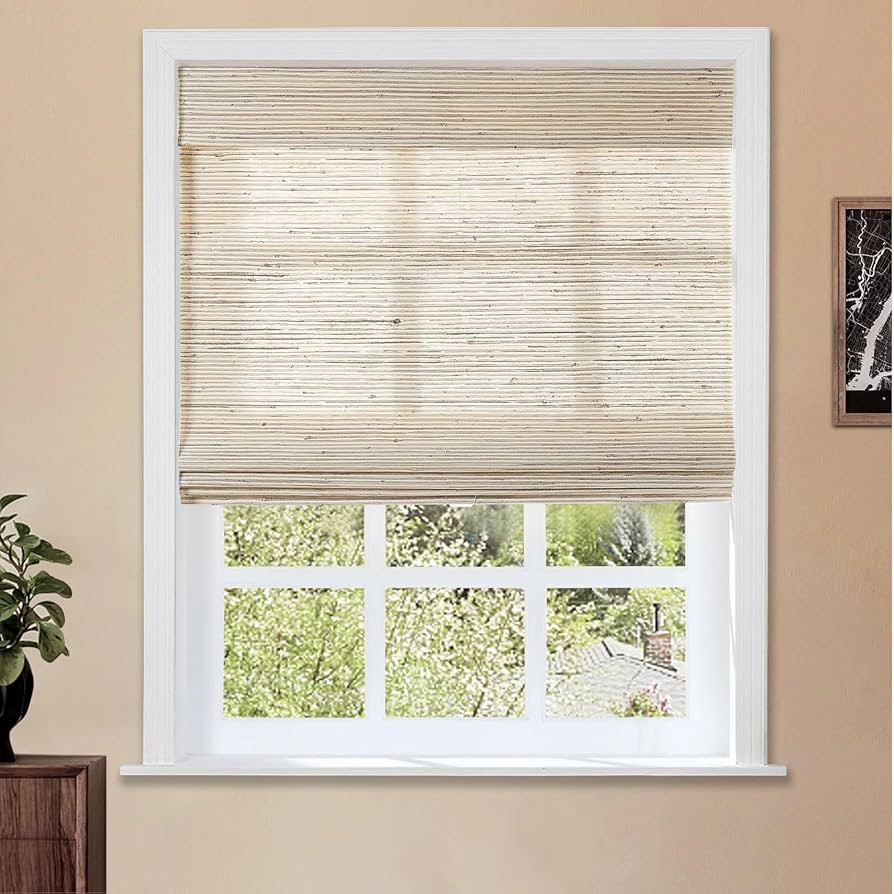 TWOPAGES Cordless Roman Shade, Light Filtering Woven Bamboo Blinds for Windows, Custom Natural Ra... | Amazon (US)