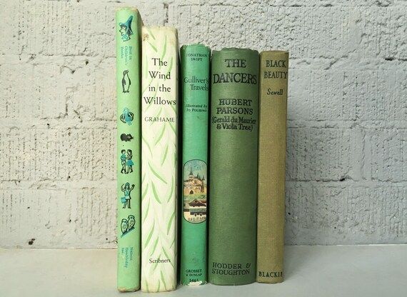 Decorative books - stack of five green vintage childrens books | Etsy (US)