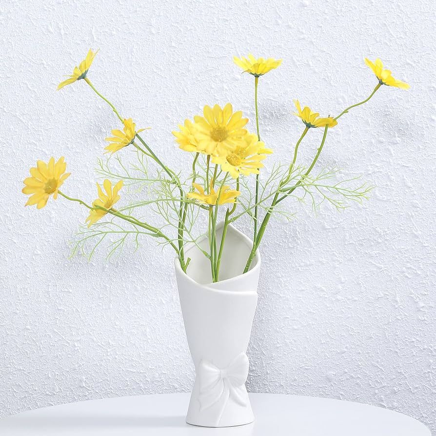 AASHDP Matte White Bowknot Ceramic Vase, Modern Flower Vases for Home Decor, Pampas, Living Room, Mantel, Table Decoration (Model B) | Amazon (US)