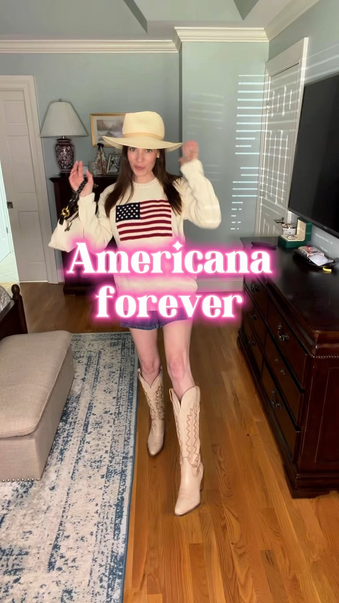 Americana Coastal Cowgirl 🇺🇸 Flag Sweater + Denim Shorts


A little coastal cowgirl meets Americana 🇺🇸✨ This flag sweater is such a fun statement piece—lightweight enough for cool summer nights but still cozy and classic. Paired it with denim shorts and western boots for that effortless mix of preppy and country 🤠

Finished the look with a straw hat and a simple shoulder bag to keep it relaxed but pulled together. Perfect for summer nights, beach trips, or casual Fourth of July plans ❤️🤍💙

Wearing size small.

americana outfit, flag sweater outfit, coastal cowgirl style, western boots outfit, denim shorts outfit, fourth of july look, preppy summer outfit, casual patriotic outfit

#LTKOver40 #LTKPetite #LTKFestival