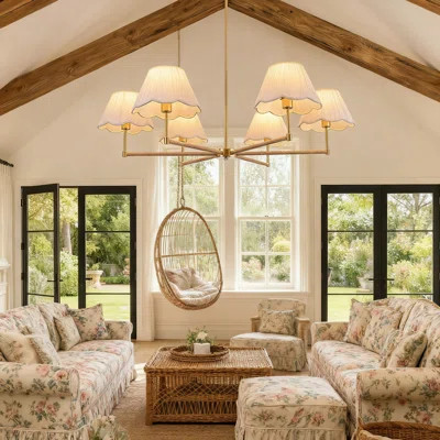 6-Light Boho Chandelier Pendant Light Fixture, Adjustable Flush Mount Ceiling Lighting For Kitchen Island Dining Living Room Coastal Farmhouse | Wayfair North America