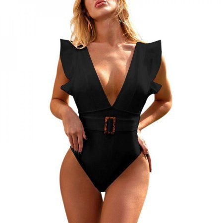 Xmarks Women Sexy One Piece Swimsuits Plunge V Neck Cutout Bathing Suits Black L | Walmart (US)