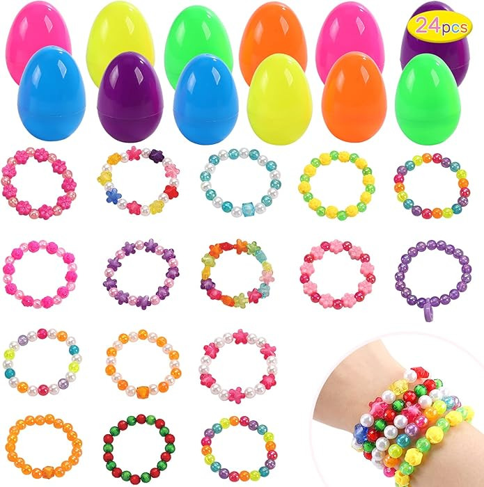 CUTE STONE 24 Pack Filled Easter Eggs with Beads Bracelets Inside, Easter Basket Stuffers Easter ... | Amazon (US)