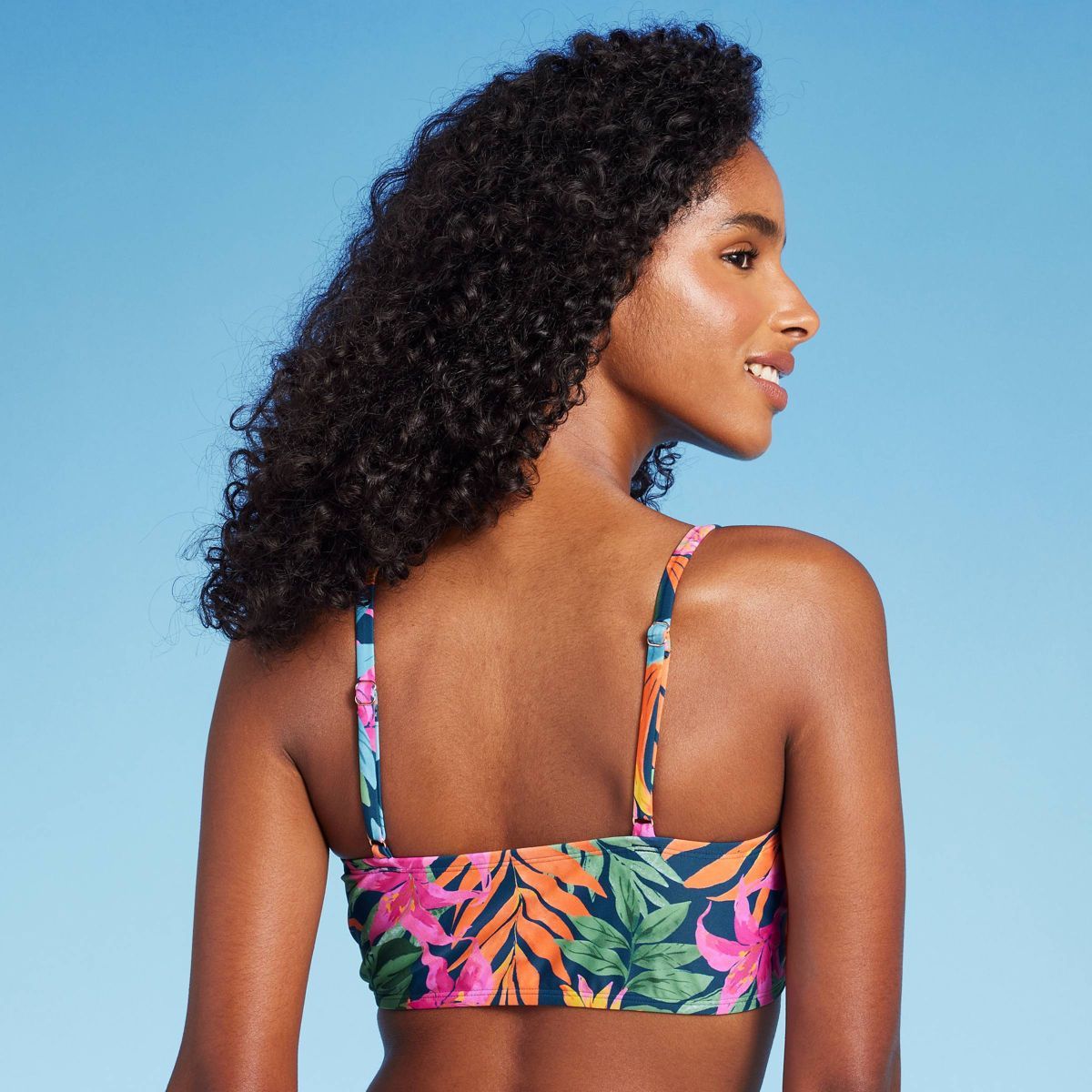 Women's Tie-Front Longline Bikini Top - Shade & Shore™ Multi Tropical Floral Print | Target
