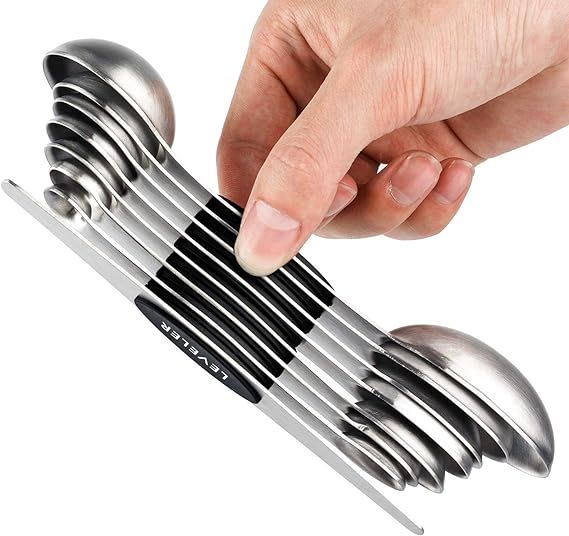 Magnetic Measuring Spoons Set of 8 Stainless Steel Stackable Dual Sided Nesting Teaspoons and Tab... | Amazon (US)