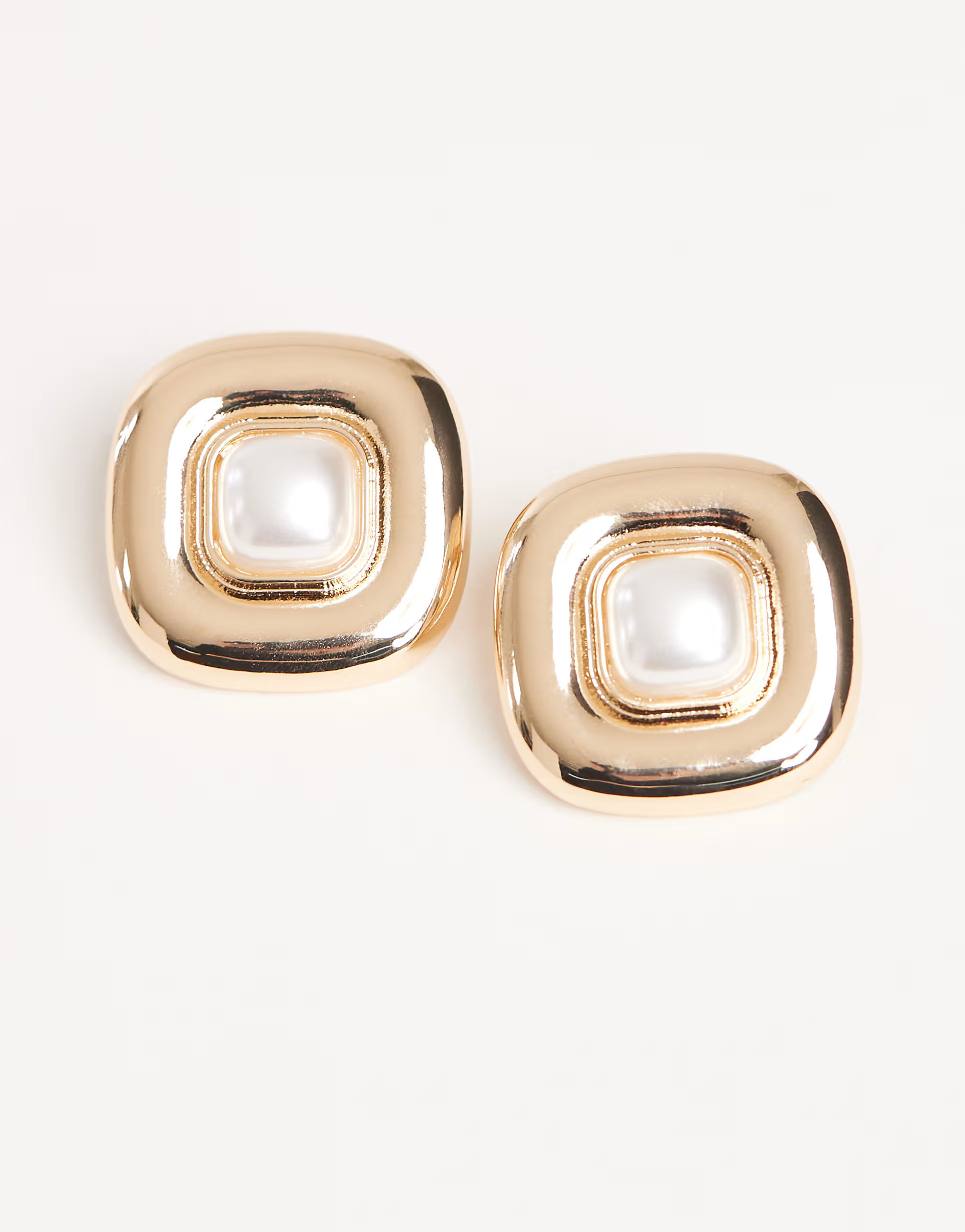 ASOS DESIGN square stud earrings with faux pearl centre in gold tone | ASOS (Global)