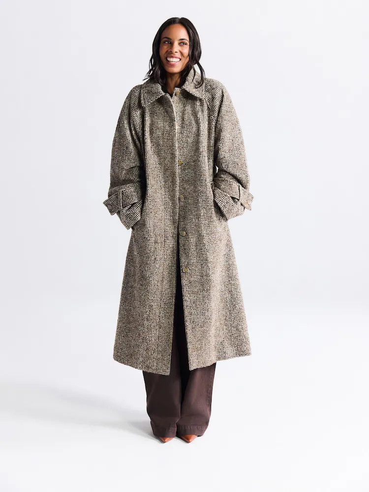 Neutral Houndstooth Single Breasted Longline Collared Coat | Next EU