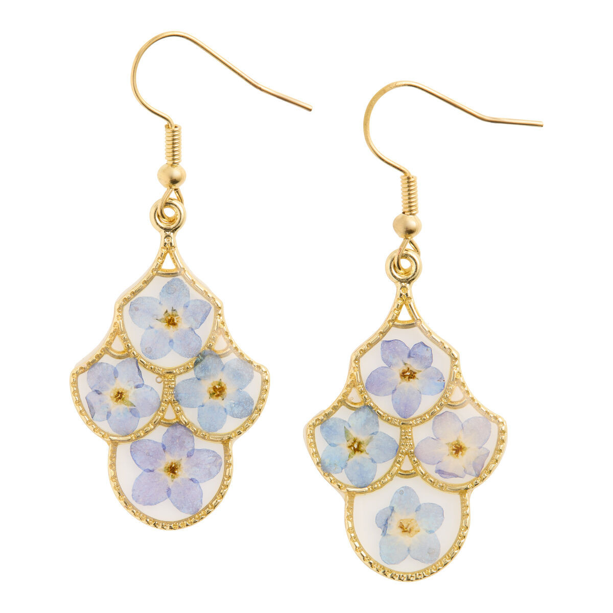 Women's Violet And Gold Pressed Flower Tiered Drop Earrings/purple by World Market | World Market