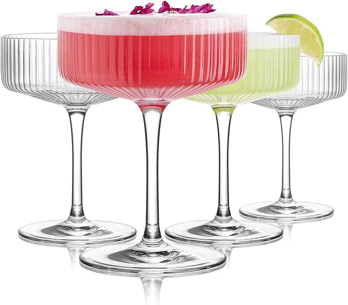 LUNA & MANTHA Coupe Glasses Set of 4, 10oz Crystal Ribbed Martini Glasses, Vintage Cocktail Glass... | Amazon (US)