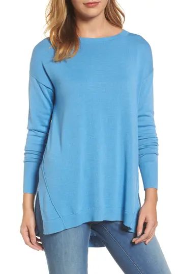 Petite Women's Caslon Zip Back High/low Tunic Sweater, Size Small P - Blue | Nordstrom