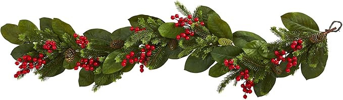 Nearly Natural 5ft. Magnolia Berry Pine Artificial Garland | Amazon (US)