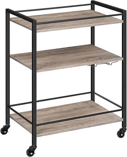 Amazon.com - HOOBRO Bar Cart, 3-Tier Serving Cart with Wine Glasses Hooks, Kitchen Cart with Lock... | Amazon (US)
