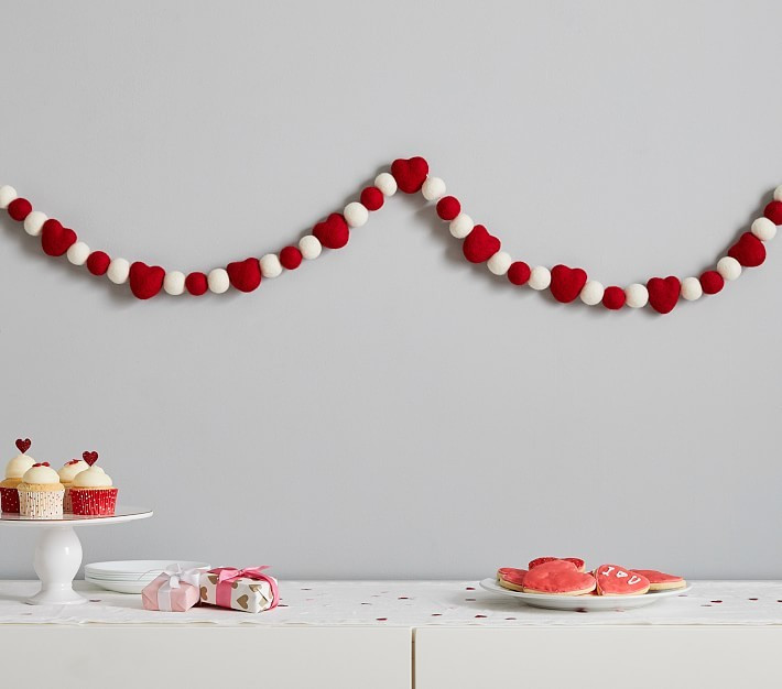 Felted Wool Heart Pom-Pom Garland | Pottery Barn Kids
