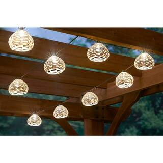 Hampton Bay 10-Light 10 ft. Outdoor/Indoor Plug-In Round Globe Bulb LED Rattan String Light SL952... | The Home Depot