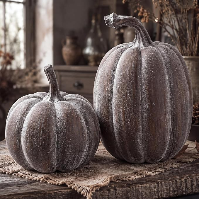 RattanView 2 Pcs Artificial Dark Terracotta Fall Pumpkin Hand Finished Fake Pumpkin Resin Rustic ... | Amazon (US)