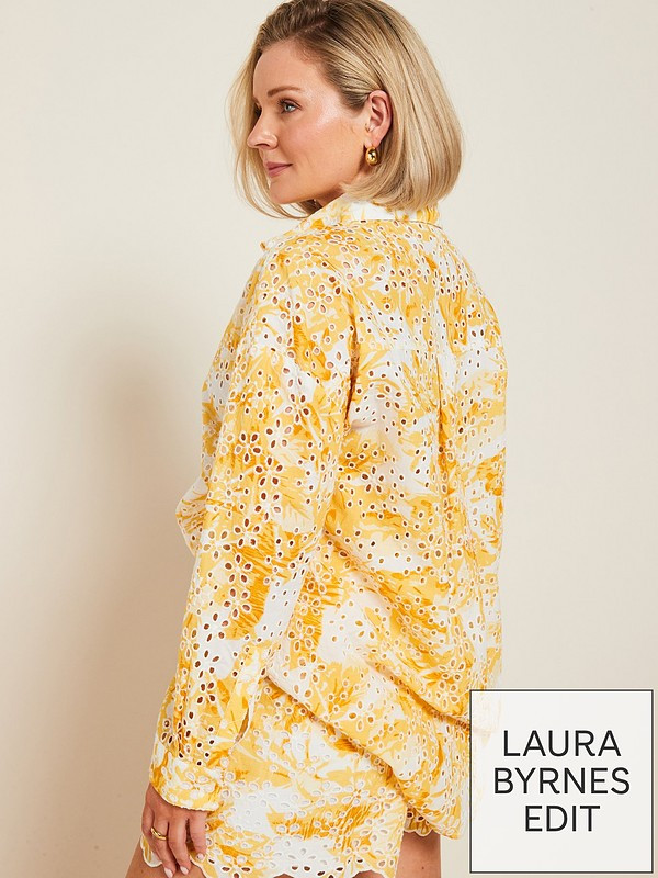 X Laura Byrnes Printed Broidery Cotton Shirt Co Ord - Yellow | Very (UK)