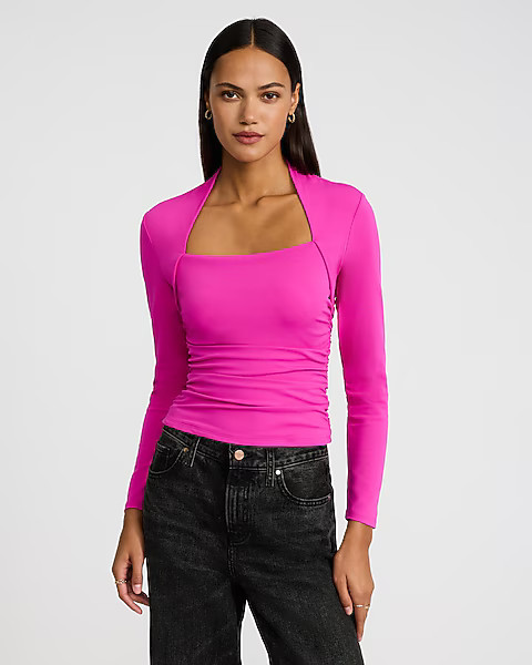 Body Contour High Compression Long Sleeve Ruched Shrug Tee | Express