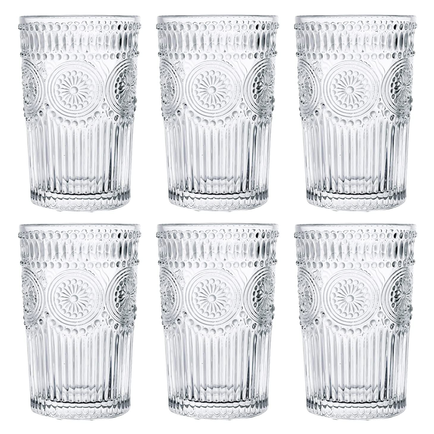 Kingrol 6 Pack 12 oz Romantic Water Glasses, Premium Drinking Glasses Tumblers, Vintage Glassware... | Amazon (US)