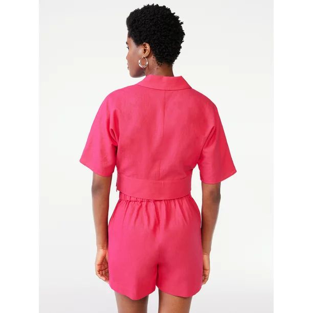 Scoop Women's Cropped Linen Blend Top with Collar | Walmart (US)