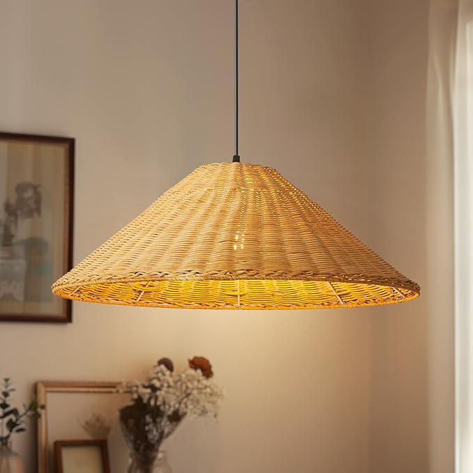 Arturesthome Hand Woven Rattan Hat Pendant Lighting Fixture, Large Weaving Natural Hanging Light ... | Amazon (US)