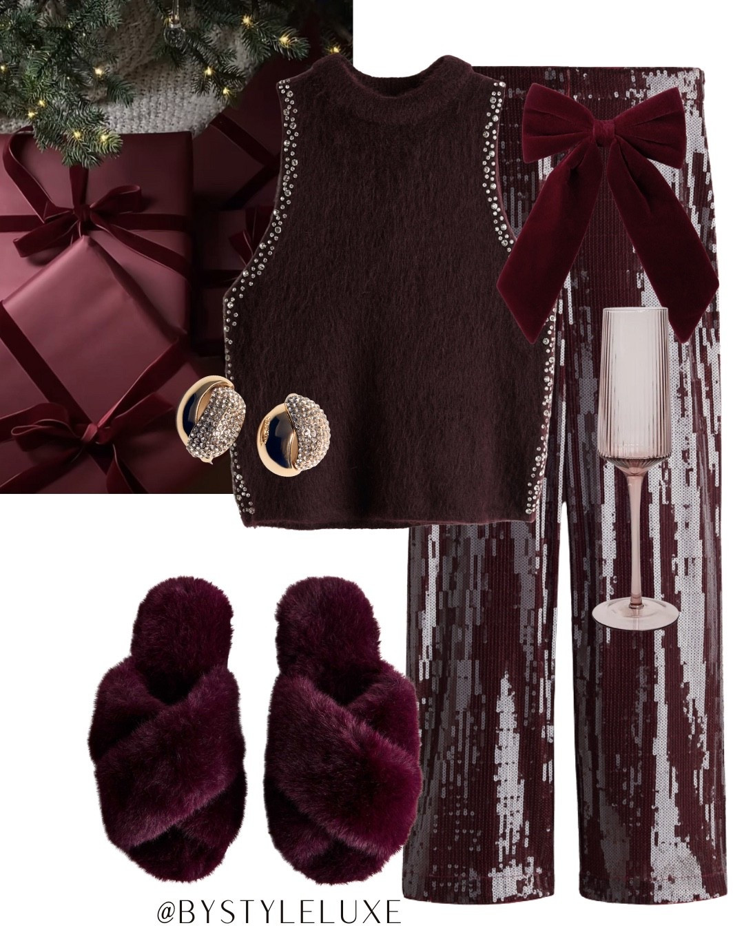 CHRISTMAS AT HOME - burgundy party look 

#hm #sequintrousers #christmasparty

#LTKwinter #LTKfestive #LTKpartywear