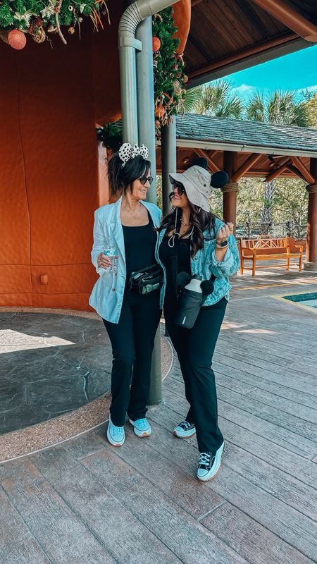 Midsize Disney outfits- animal kingdom Mom and me both wearing Spanx booty boost body suit (me a size 14 wearing xl- her size 10/12 wearing large) - her belt bag is calpack - mine is corckcicle - both wearing converse high stars 

#LTKmidsize #LTKstyletip #LTKtravel