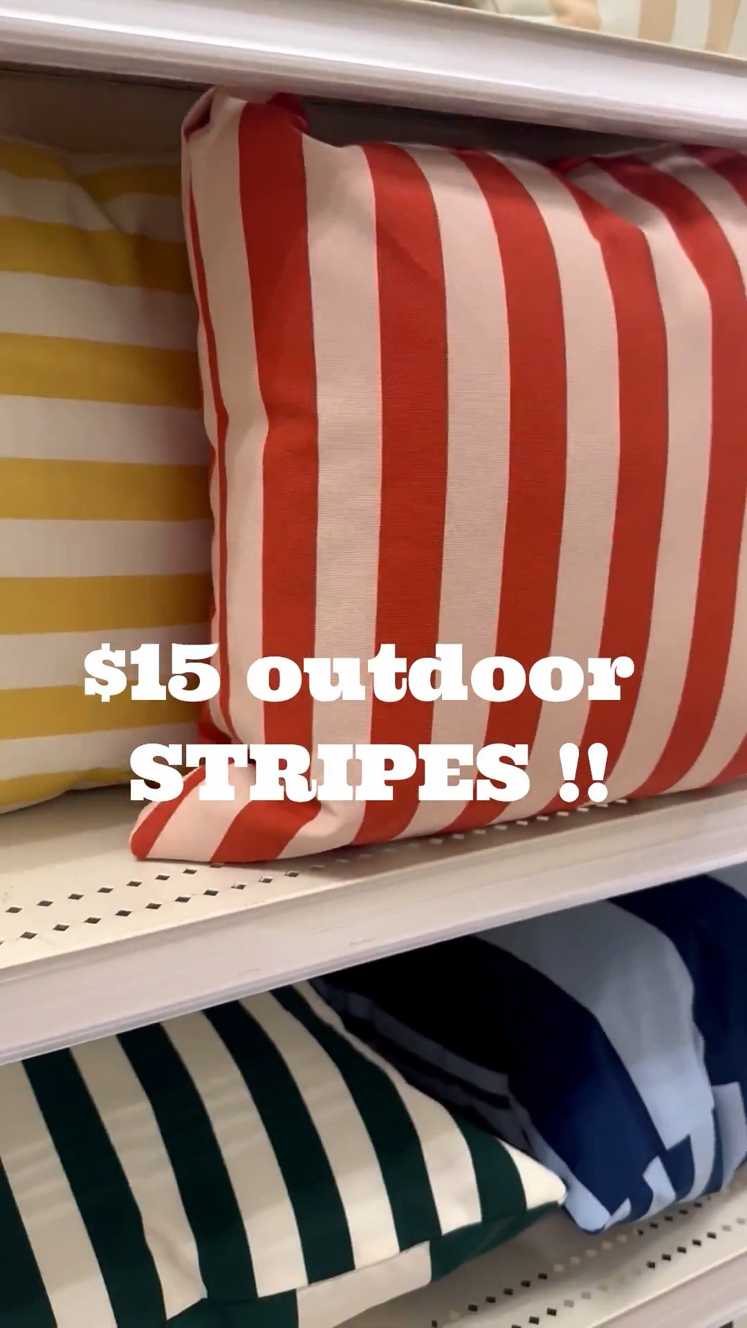 Cute reversible outdoor striped pillows only $15!!   So many fun colors to livin up your outdoor spaces!!!!