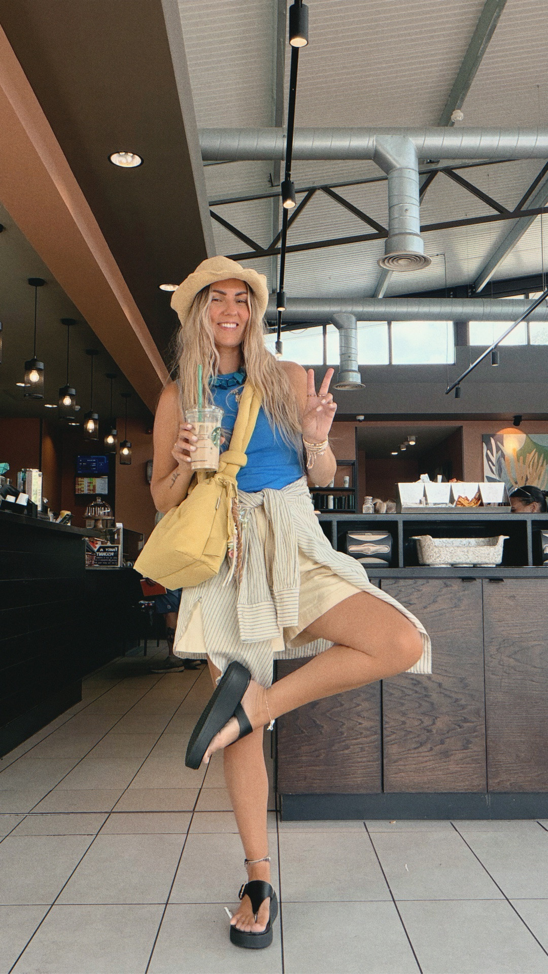 the millennial girlies will get it 🤭✨🥤 comment SHOP for outfit links or head below / AUG highlights :) love yall !! xxxxxxxx

no hangover , no sticky feet & leaving feeling better then when we arrived 🤭


OUTFIT DEETS :)
i’m a uk 10, 5’7
loving an oversized fit xx


bright blue jersey top 🌀 £7 promo @newlook , true to size
butter yellow cotton shorts 🧈 £7 promo @tuclothing , true to size
stripe shirt @mango old :) 
beachy hat 🧃 £20 @pullandbear @asos 
lemon lime puffa bag 🍋‍🟩 £77 @olend_backpacks 
( size : ona compact , colour : lime )
black wedge flip flops 🩴 £20 promo @newlook 
coffee ~ iced banana chai with soya 🍌 always @starbucksuk ( love uuuuuu ! ) xxxxxx


contains pr via my gorgey management @petillermanagement 
#mumstyle #coffeeoutfit #grwm #highstreetfashion

#LTKuk #LTKsummer #LTKeurope