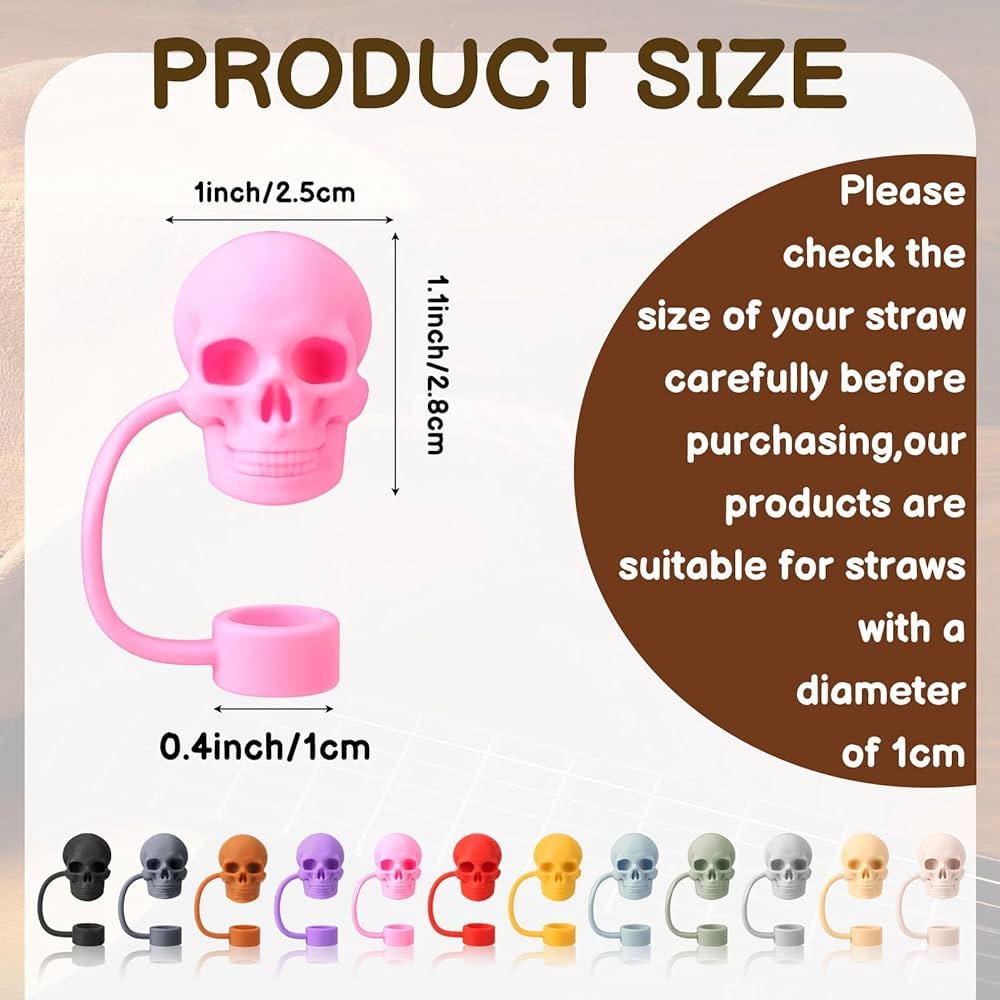 12 Pcs Skull Straw Cover Cap for Stanley Cup,Silicone Skeleton Straw Topper for Stanley 30&40 Oz ... | Amazon (US)