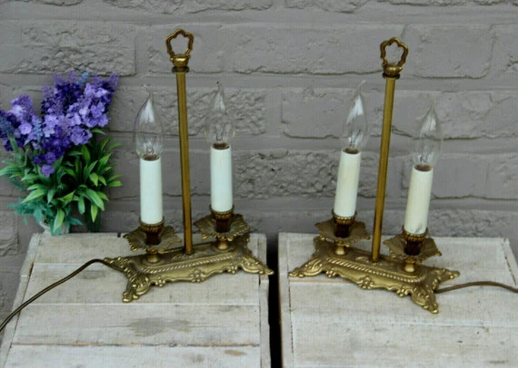 Pair french 1950 bouillotte table brass lamps | Etsy (US)