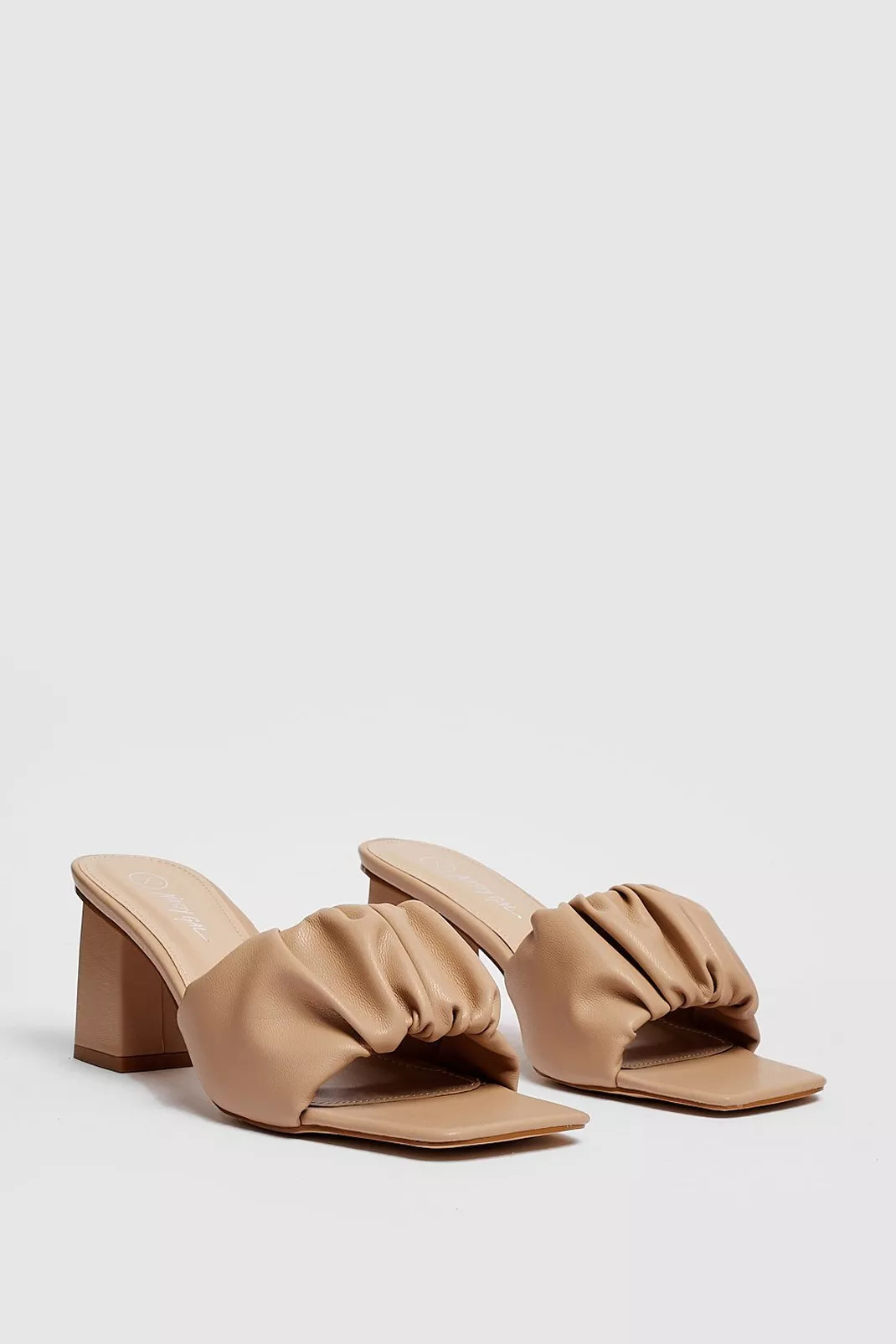 Faux Leather Ruched Strap Heeled Mules | Nasty Gal (US)