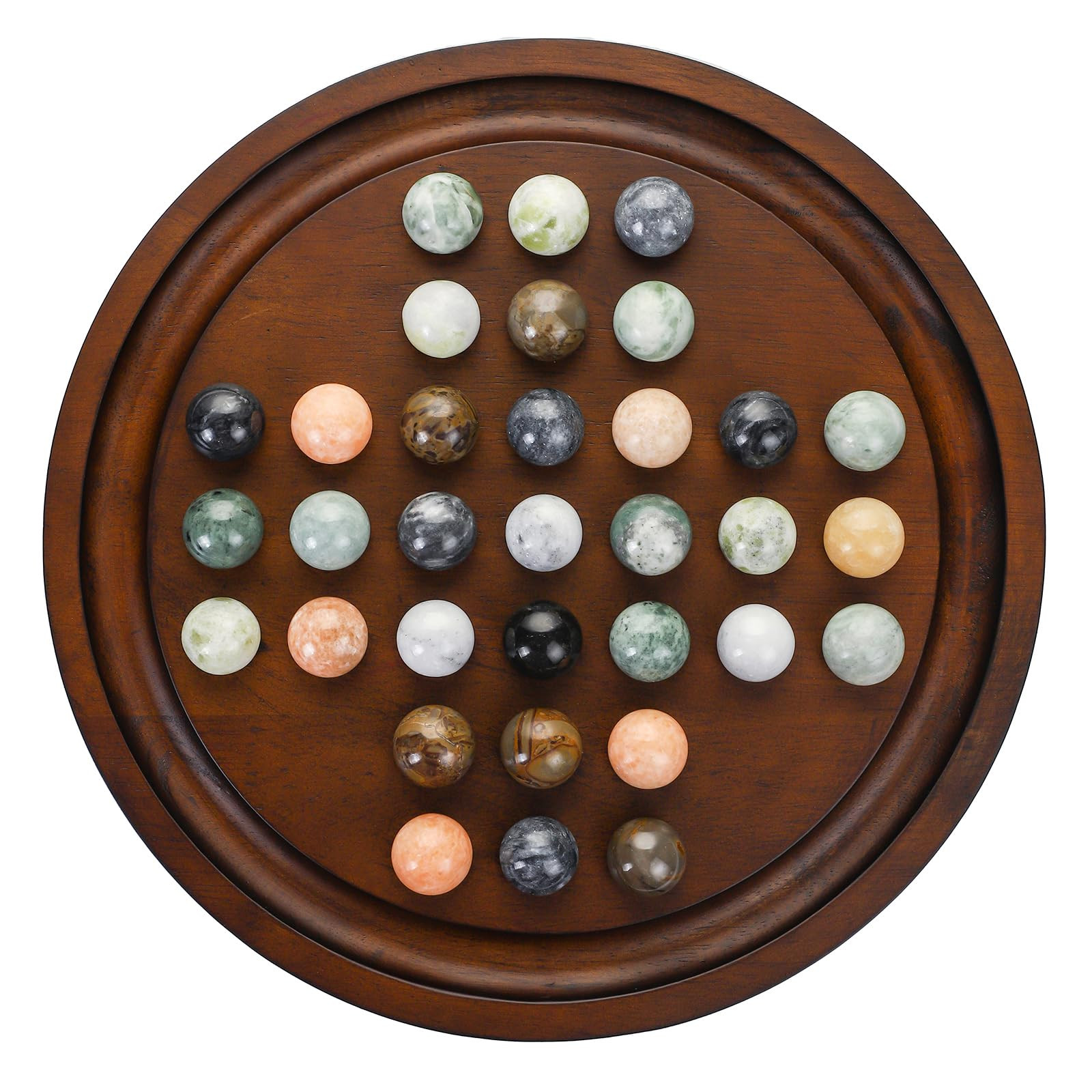Solitaire Game,12.7-Inch inches Solid Wooden Board with 33 Natural Marble Balls, Deluxe Solitaire... | Amazon (US)