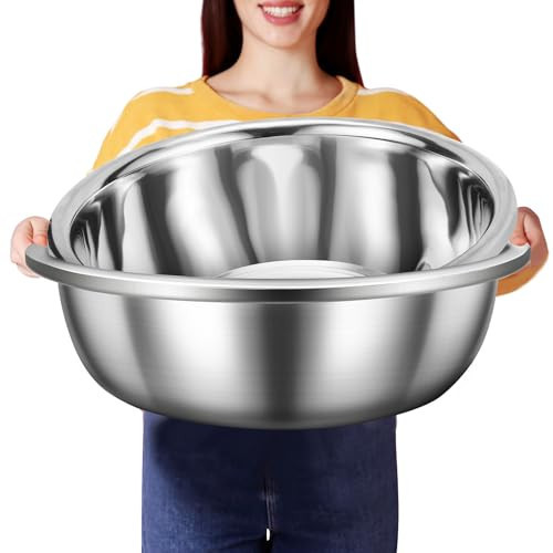 FillTouch 2 Pack Large Mixing Bowl Oversized All Purpose 304 Stainless Steel Polished Mirror Flat Base Metal Bowl for Home or Commercial Prepping Baking Mixing Marinating(8qt) | Amazon (US)