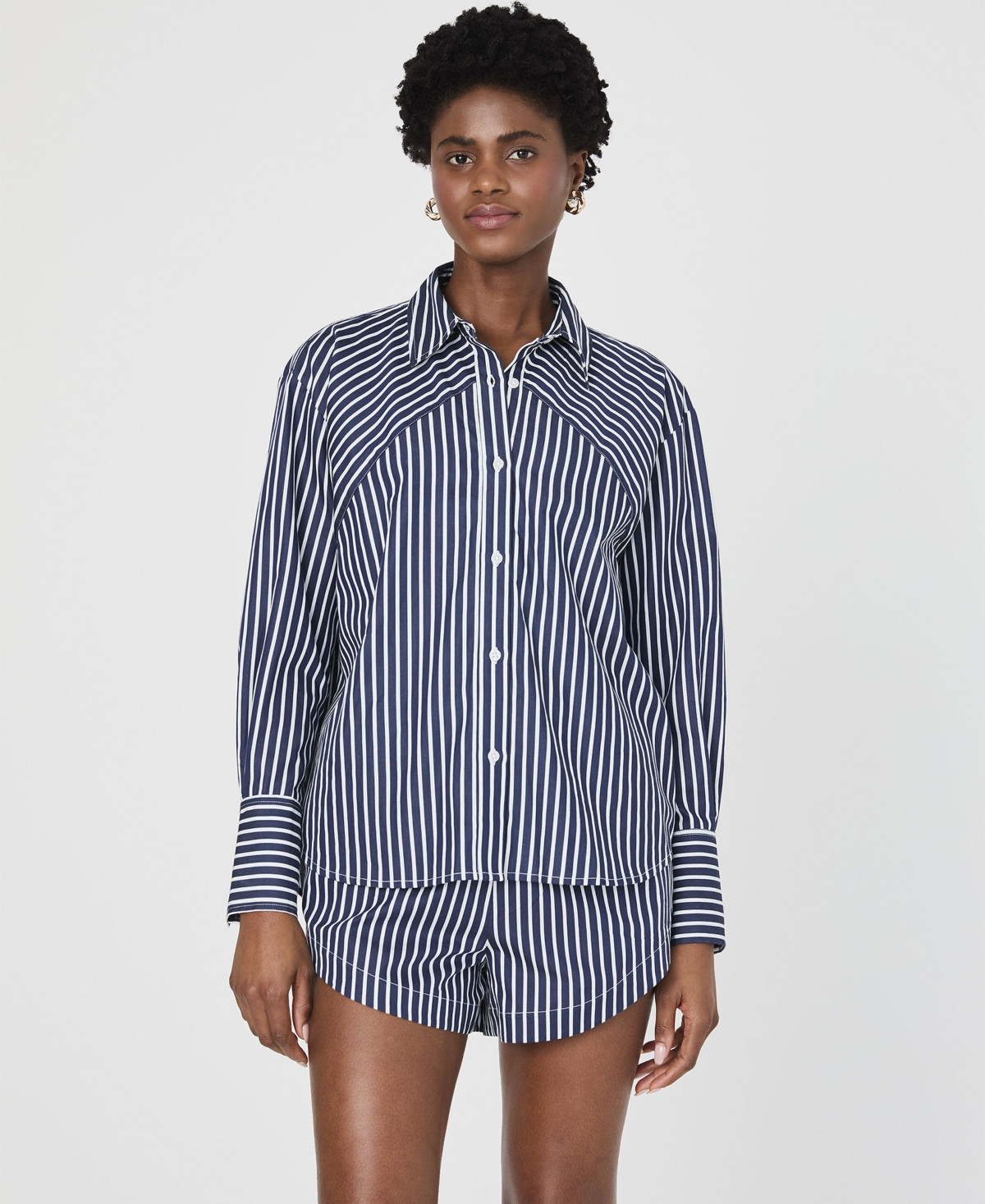 French Connection Women's Alexis Cotton Angled-Yoke Shirt - Marine/White | Macy's